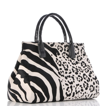 Nancy Gonzalez Calf Hair Crocodile Loop Satchel Black White 3 of 9