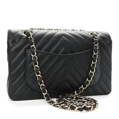 Chanel Caviar Chevron Quilted Small Double Flap Black 3 of 12