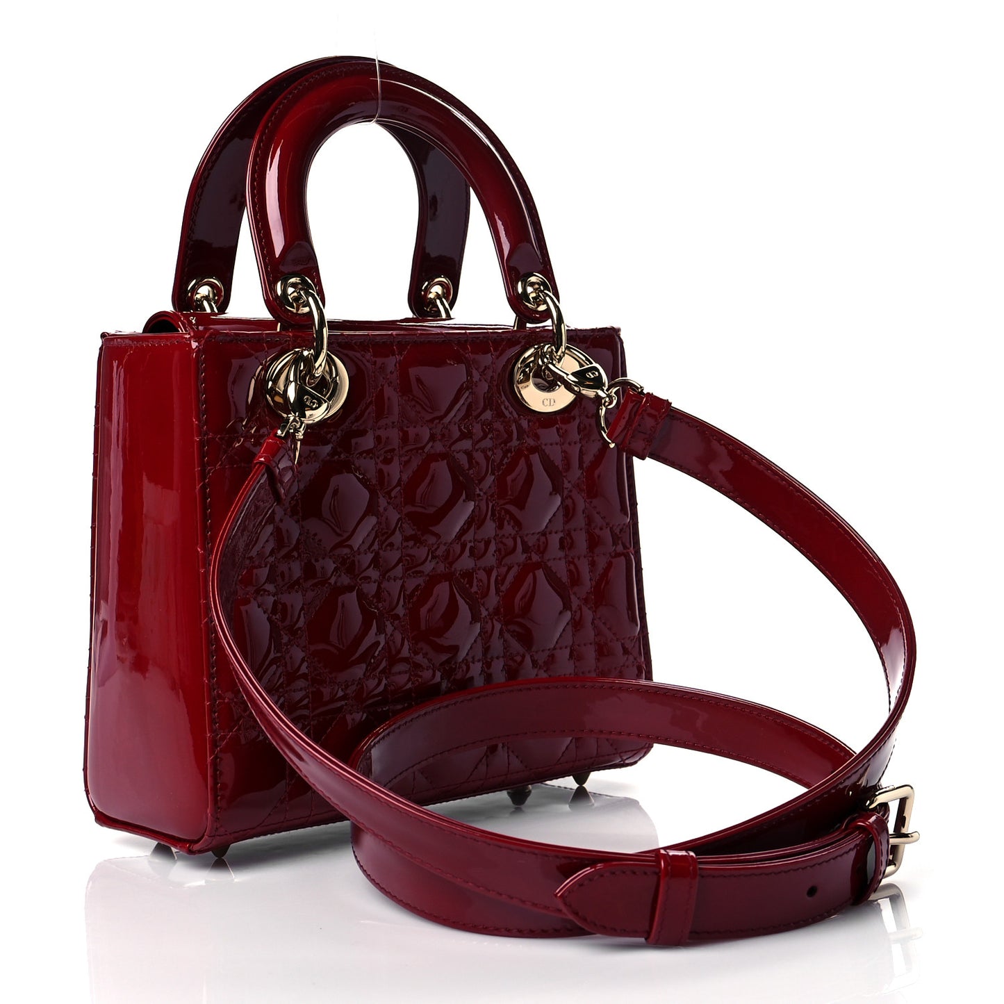 Patent Cannage Small Lady Dior Cherry Red