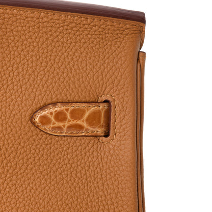 Hermes Togo Shiny Niloticus Crocodile Birkin Touch 30 Caramel Tabac Camel 9 of 34