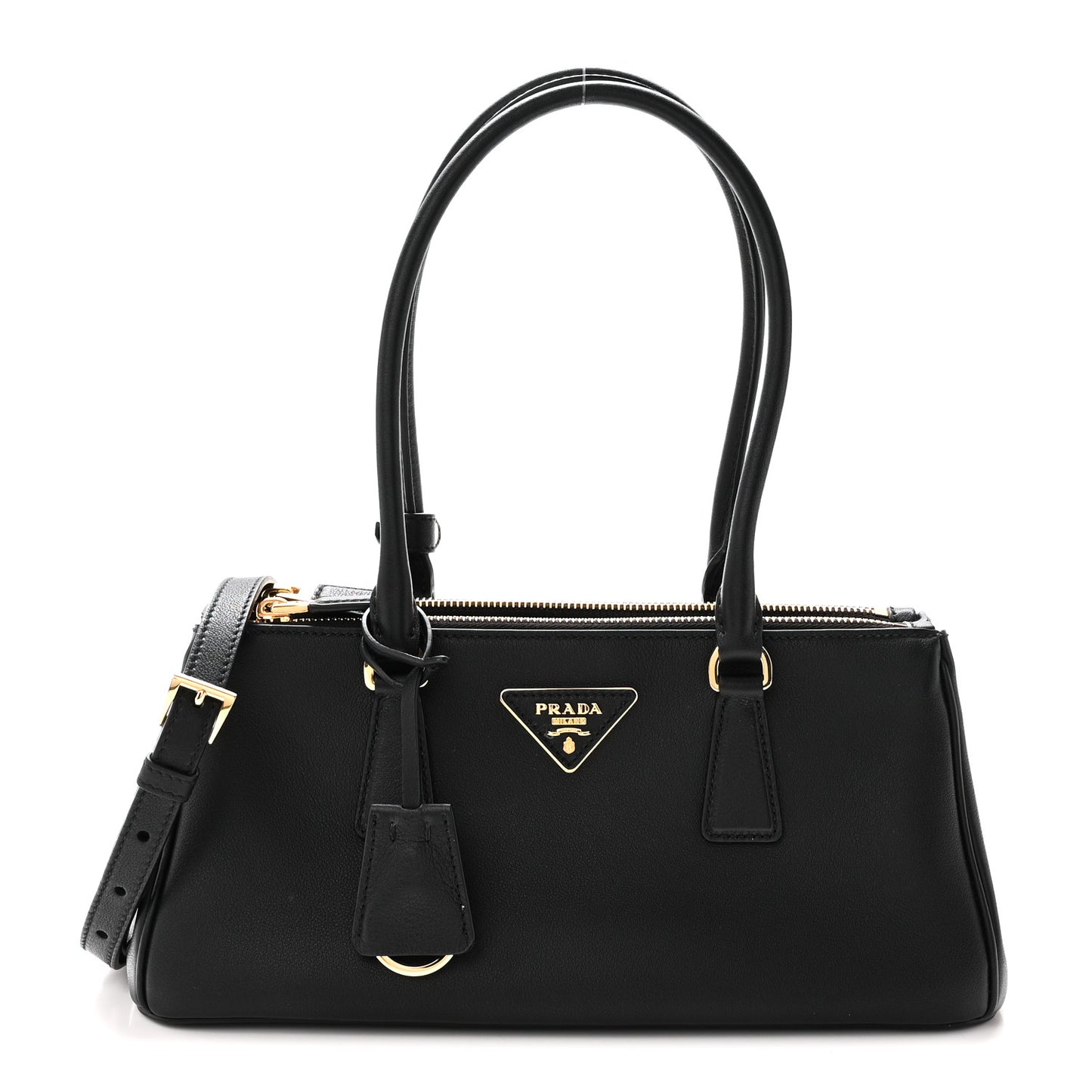 Soft Grain Medium East West Galleria Double Zip Bag Black