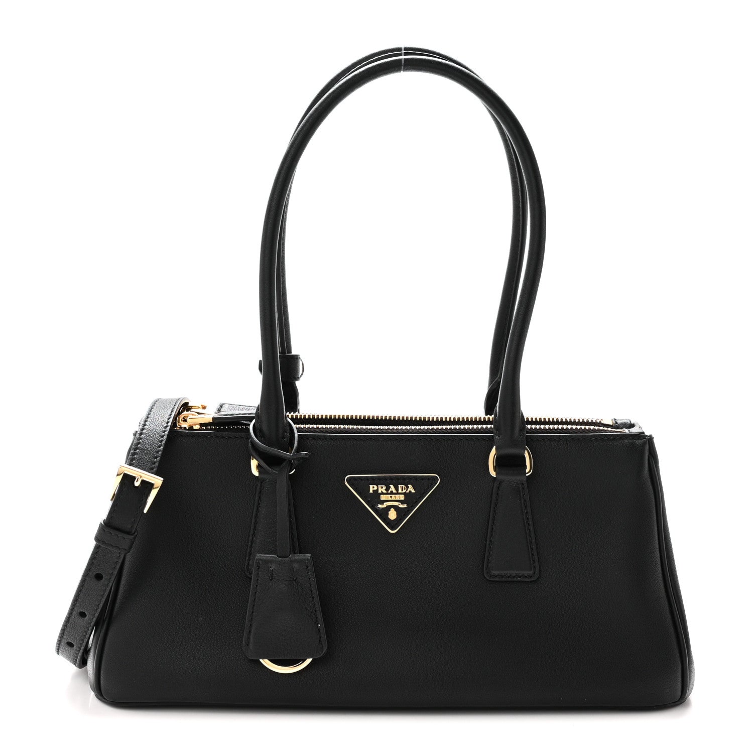 Prada Soft Grain Medium East West Galleria Double Zip Bag Black 1 of 9