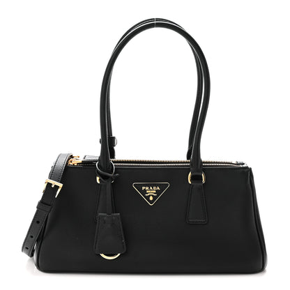 Prada Soft Grain Medium East West Galleria Double Zip Bag Black 1 of 9