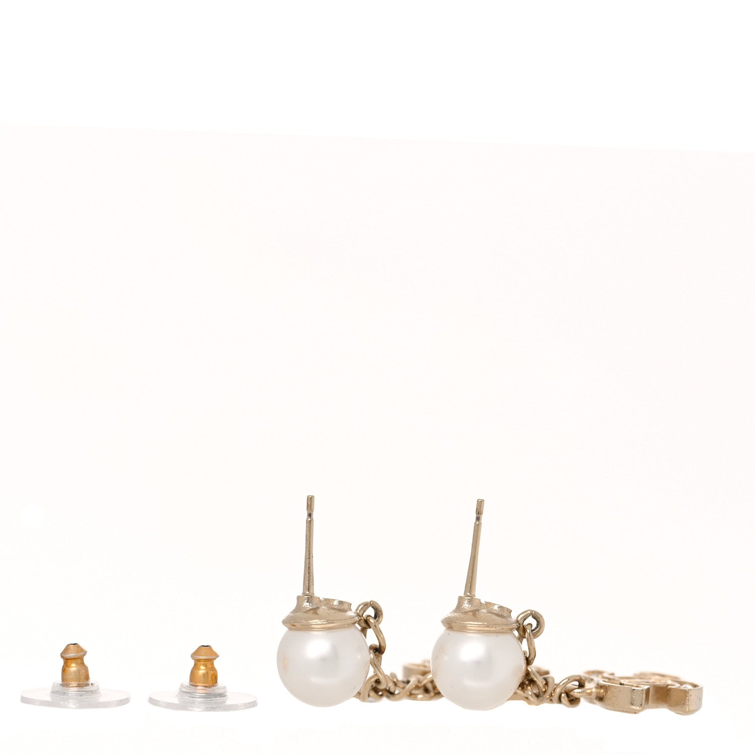 Chanel Pearl Crystal CC Long Drop Earrings Gold 3 of 5
