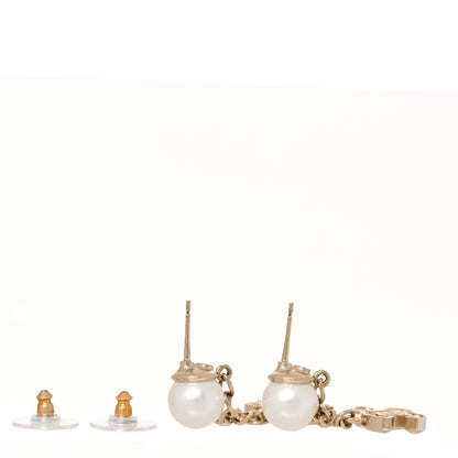 Chanel Pearl Crystal CC Long Drop Earrings Gold 3 of 5