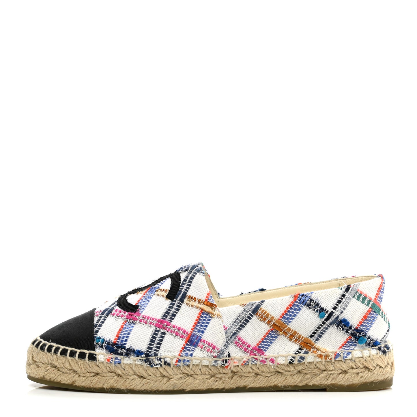 Tweed Grosgrain CC Espadrilles 40 White Blue Pink Green Black