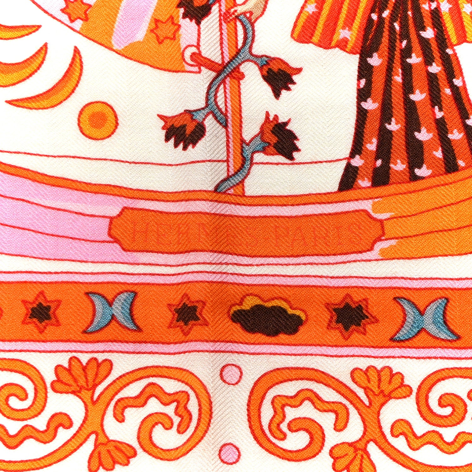 Hermes Cashmere Silk Peuple Du Vent Shawl 140 White Orange Rose 2 of 6