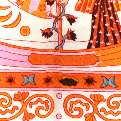Hermes Cashmere Silk Peuple Du Vent Shawl 140 White Orange Rose 2 of 6