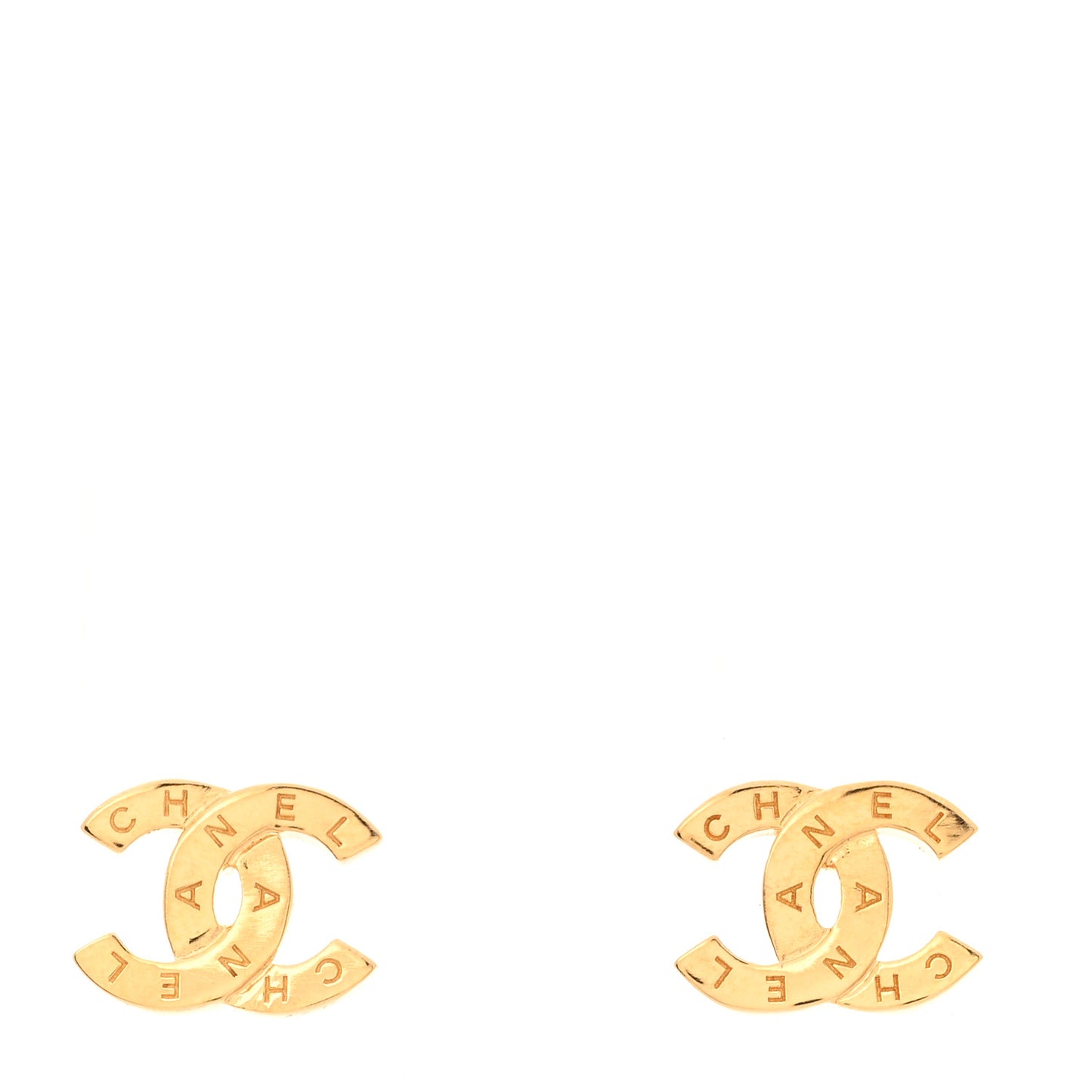 Metal CC Paris Button Stud Earrings Gold