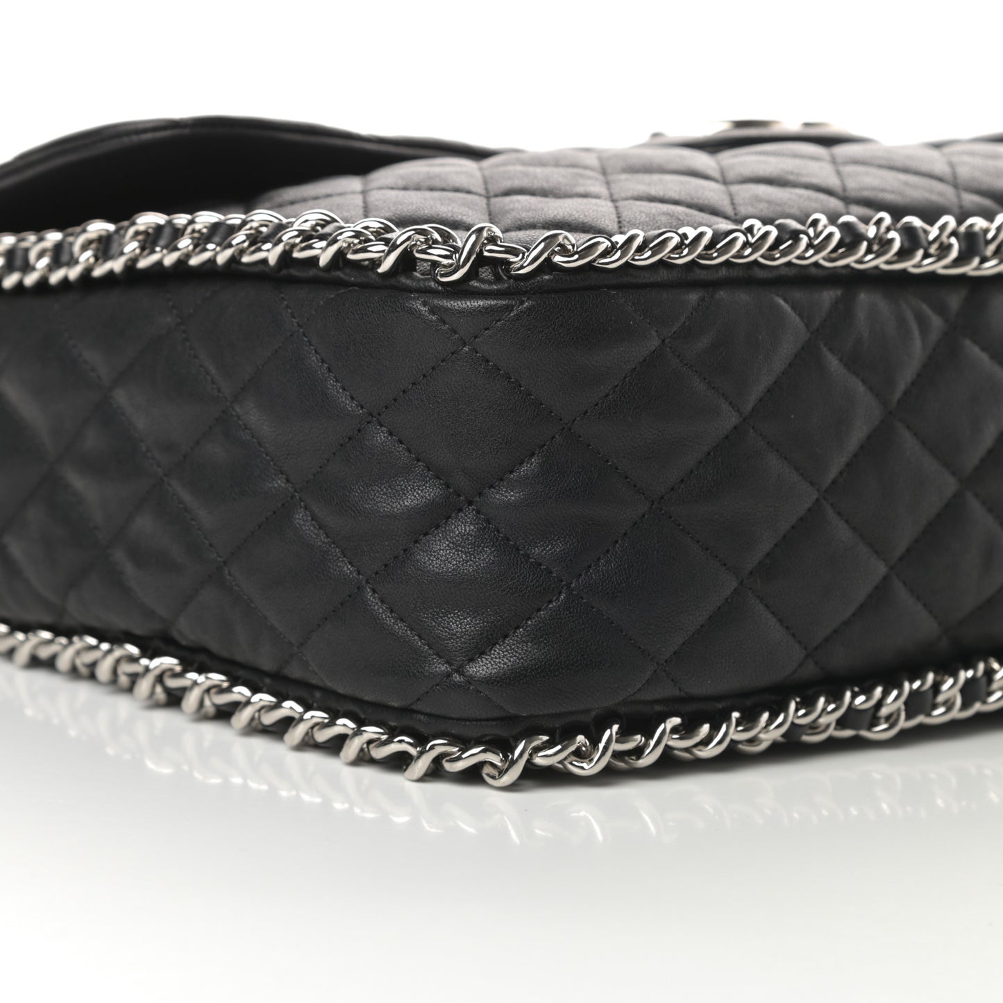 Washed Lambskin Quilted Maxi Chain Around Flap Black