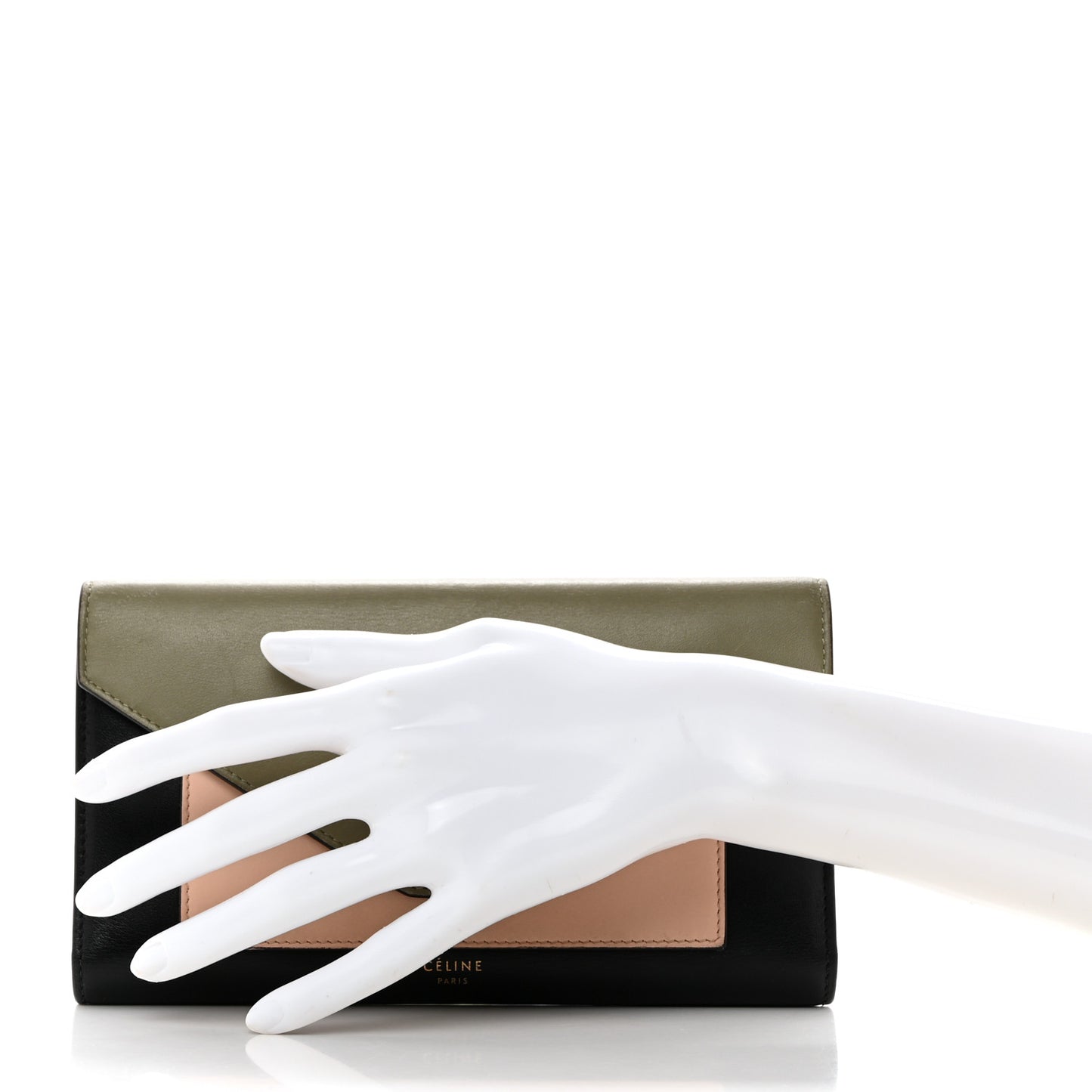 Smooth Calfskin Pocket Tri-Fold Multifunction Envelope Flap Wallet Black Multicolor