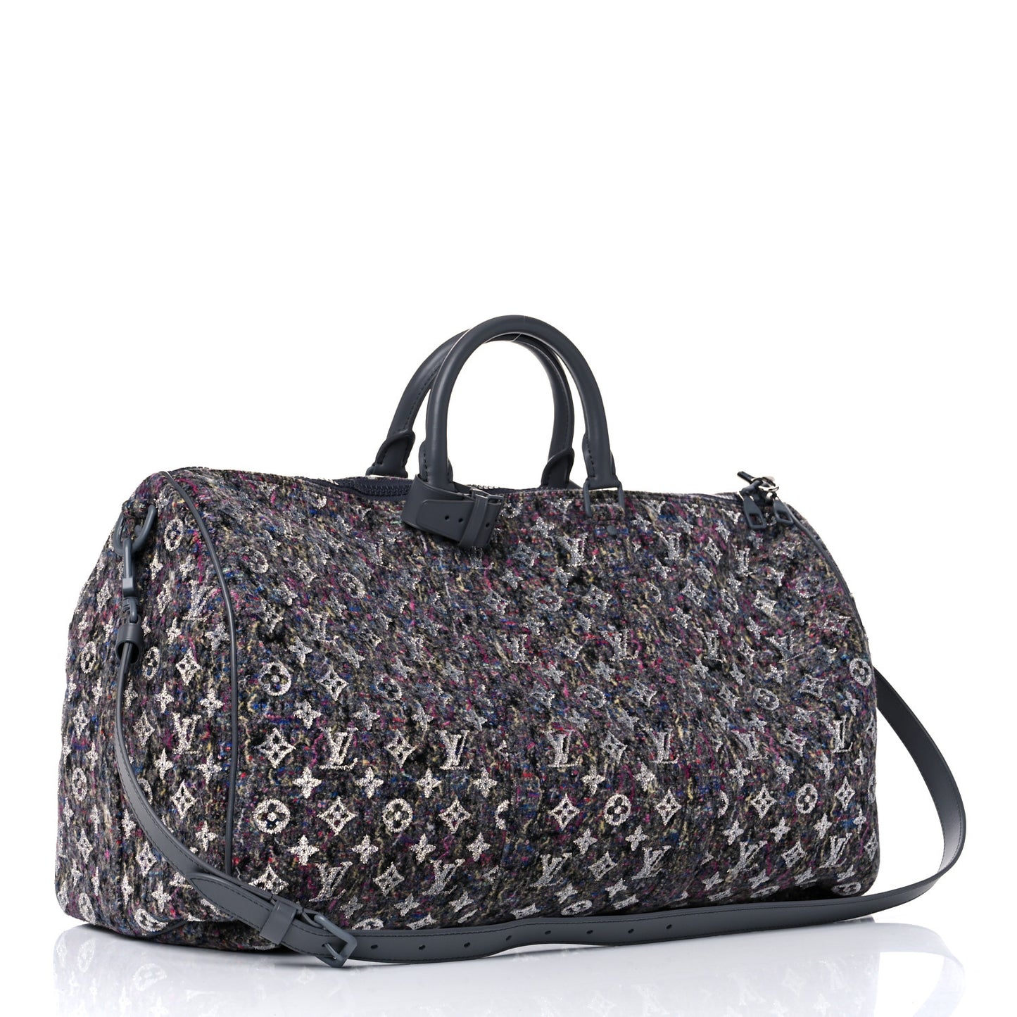 Wool Cotton Monogram Jacquard Embroidered LV Felt Keepall Bandouliere 50 Gris