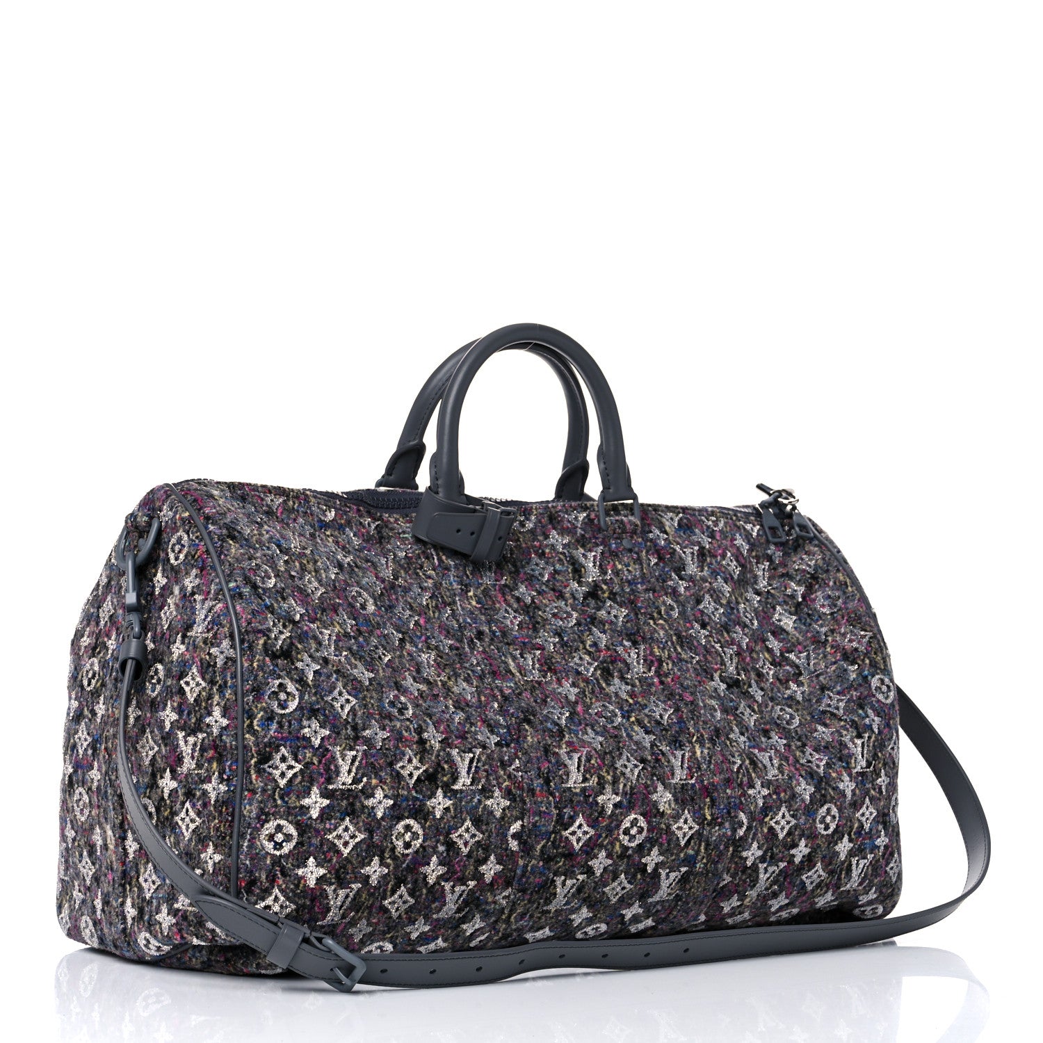 Louis Vuitton Wool Cotton Monogram Jacquard Embroidered LV Felt Keepall Bandouliere 50 Gris 2 of 11
