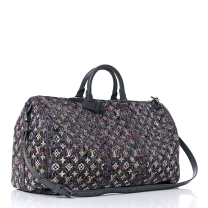 Louis Vuitton Wool Cotton Monogram Jacquard Embroidered LV Felt Keepall Bandouliere 50 Gris 2 of 11