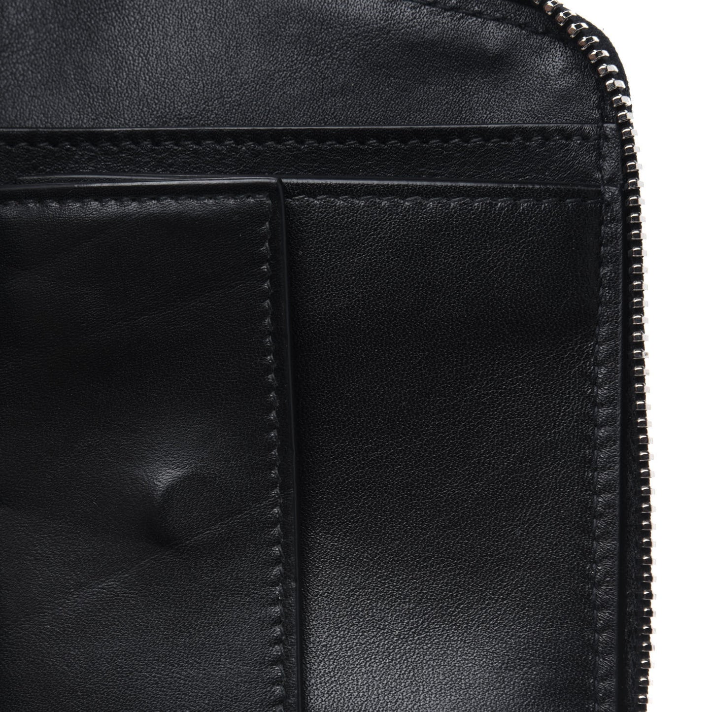 Metallic Crinkled Calfskin Zip Compact Wallet Silver