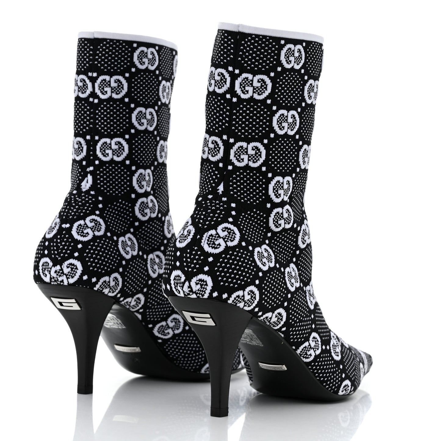 Technical Jersey Knit GG Monogram Square G 75mm Ankle Boots 38 Black Great White