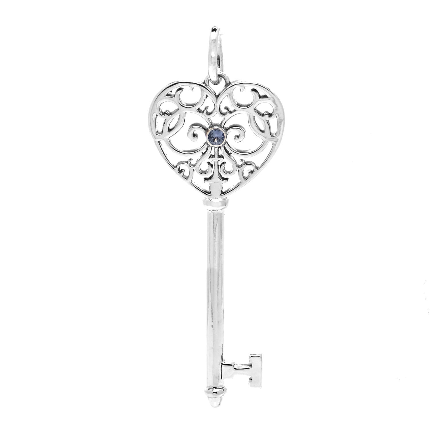 Tiffany Sterling Silver Blue Sapphire Enchant Heart Key Pendant 2 of 4
