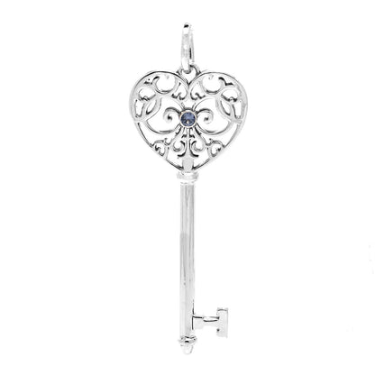 Tiffany Sterling Silver Blue Sapphire Enchant Heart Key Pendant 2 of 4