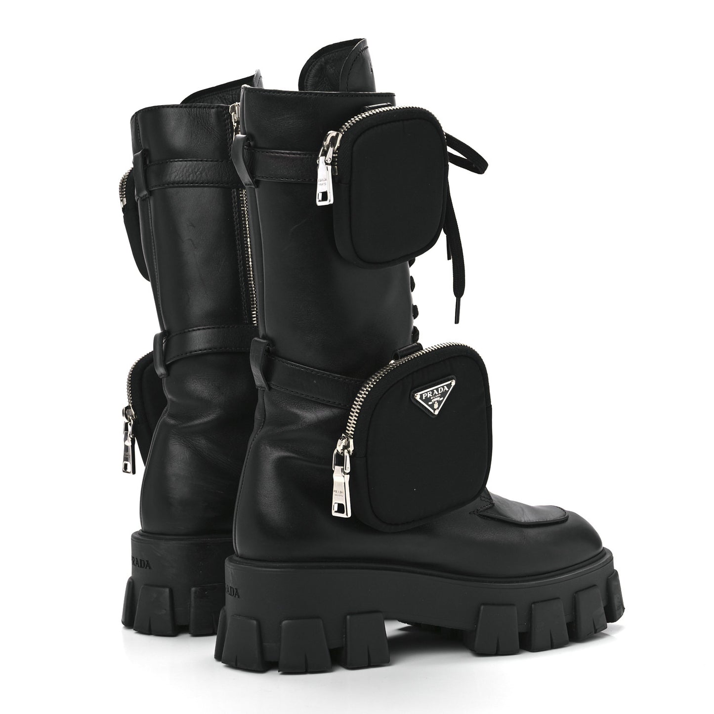 Vitello Lux Nylon Metal Triangle Logo Monolith Pouch Pocket 55mm Tall Combat Boots 39 Black