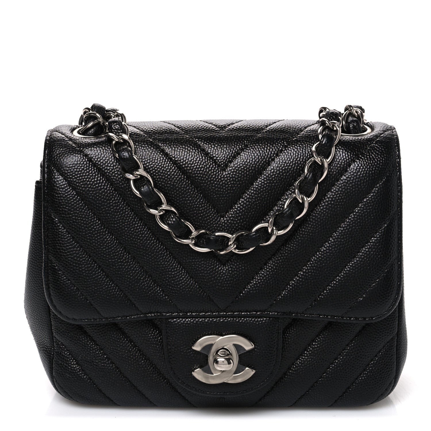 Chanel Caviar Chevron Quilted Mini Square Flap Black 1 of 10