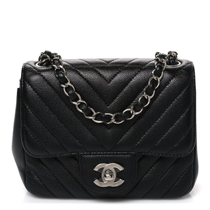 Chanel Caviar Chevron Quilted Mini Square Flap Black 1 of 10