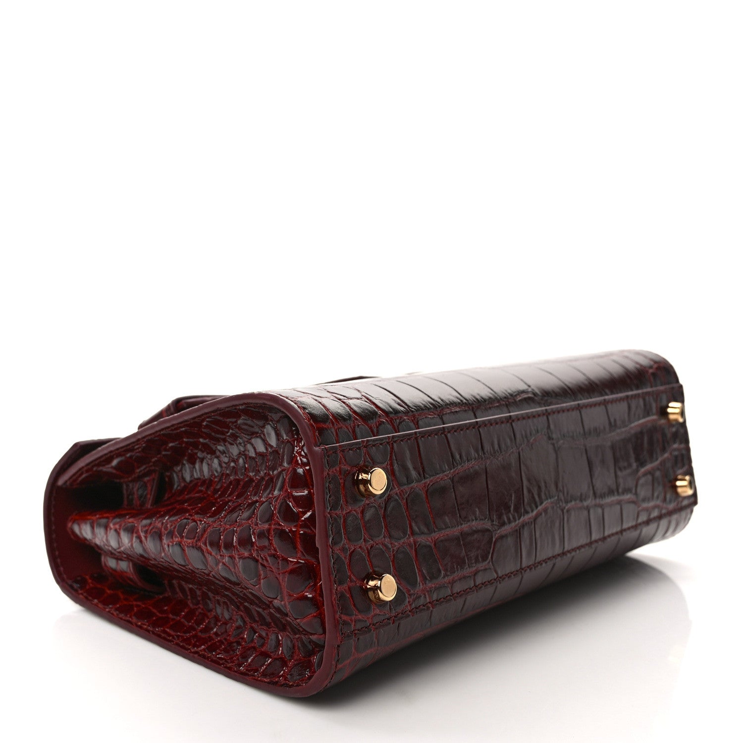 Versace Calfskin Crocodile Embossed Small Medusa '95 Top Handle Bag Burgundy 4 of 8