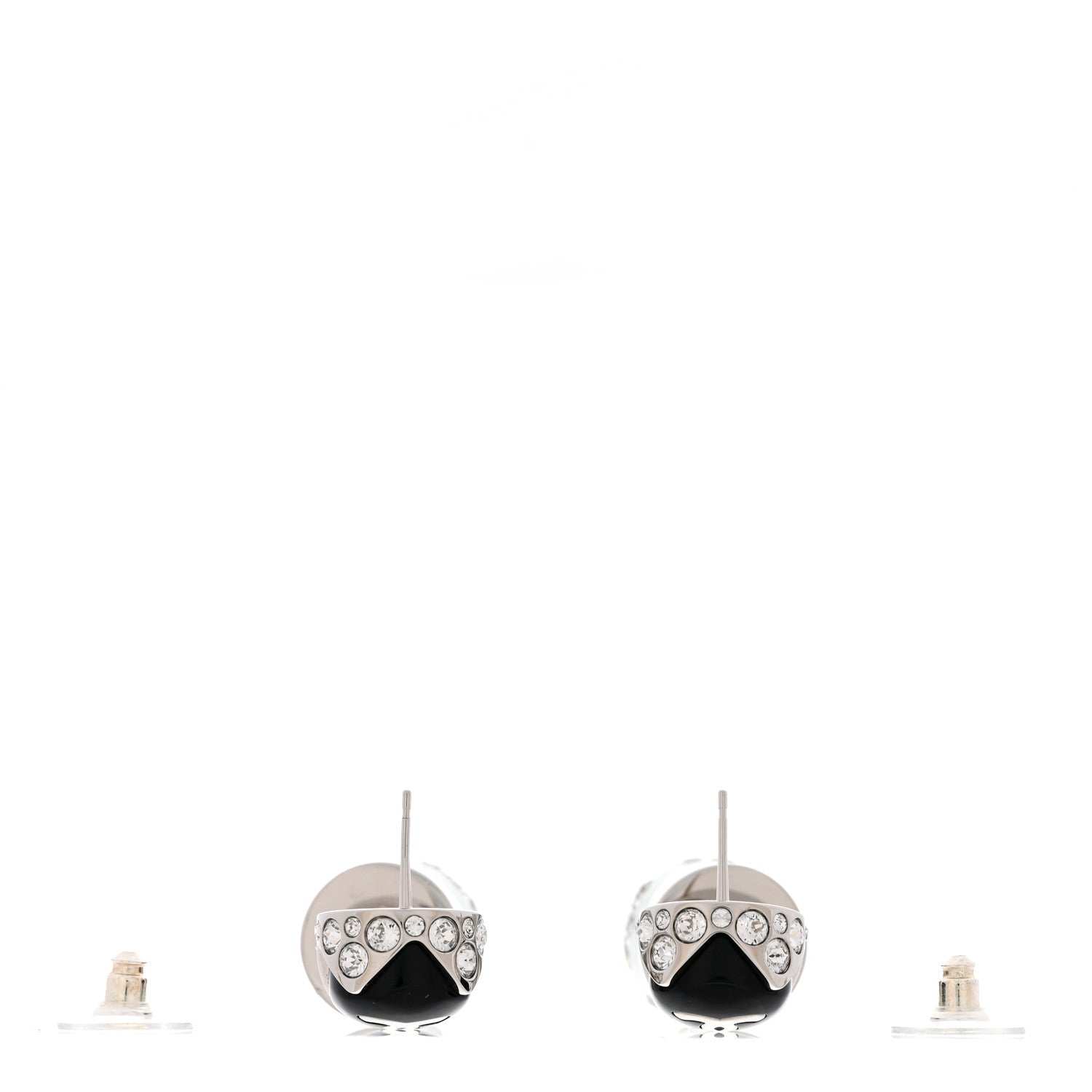 Chanel Metal Resin Crystal CC Pendant Earrings Silver Black Green 3 of 5