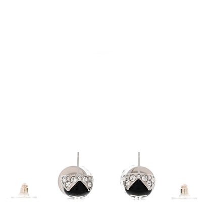 Chanel Metal Resin Crystal CC Pendant Earrings Silver Black Green 3 of 5
