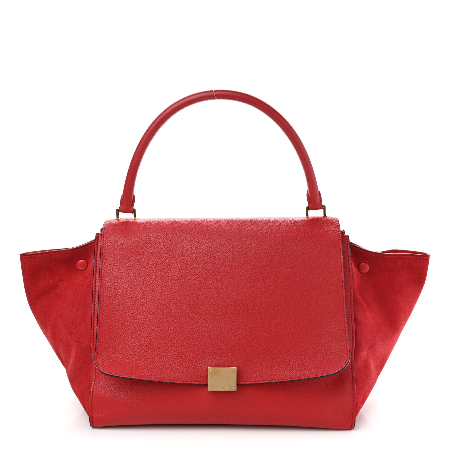 Celine Drummed Calfskin Suede Large Trapeze Coquelicot 1 of 14