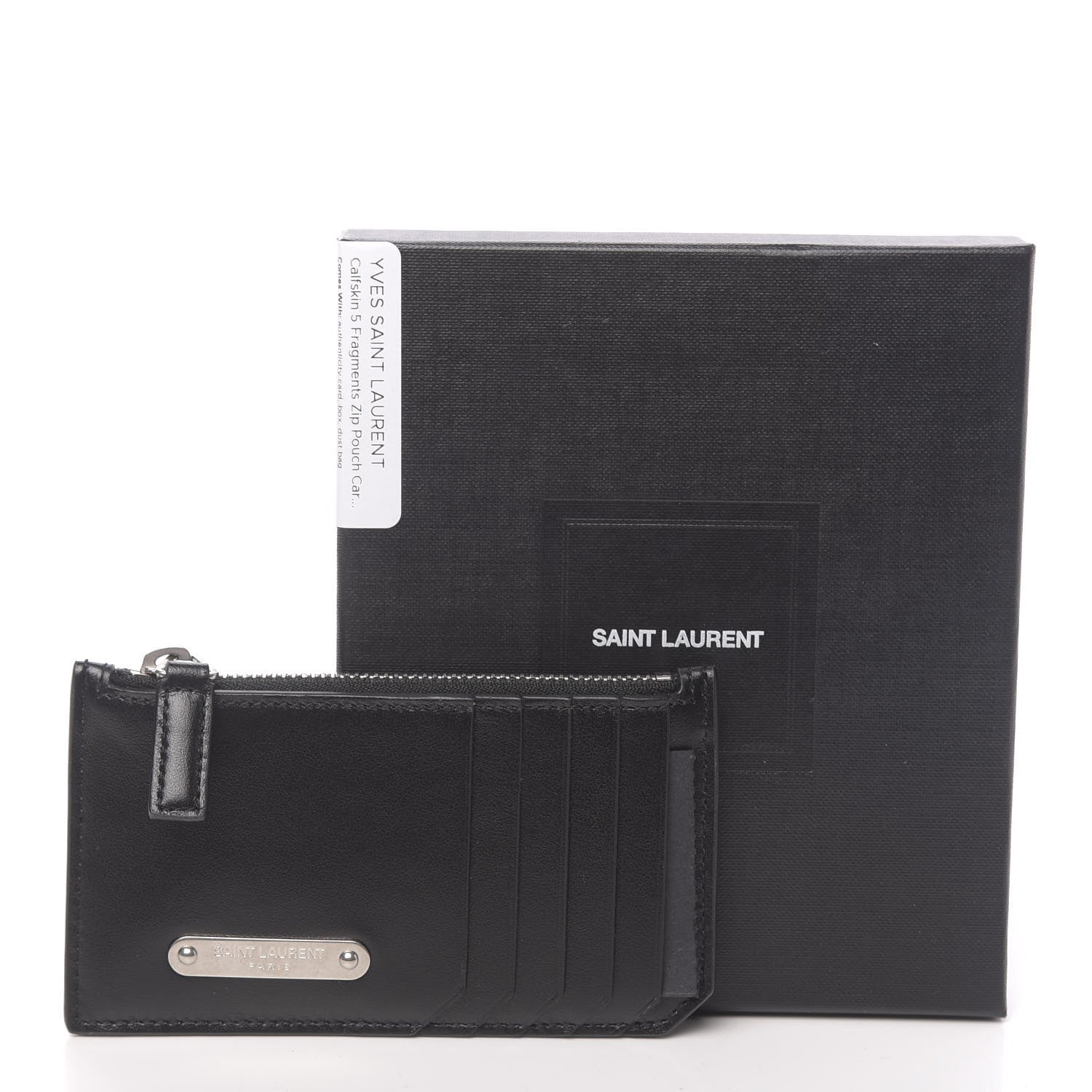 Saint Laurent Calfskin Plate 5 Fragments Zip Pouch Card Holder Black 8 of 8