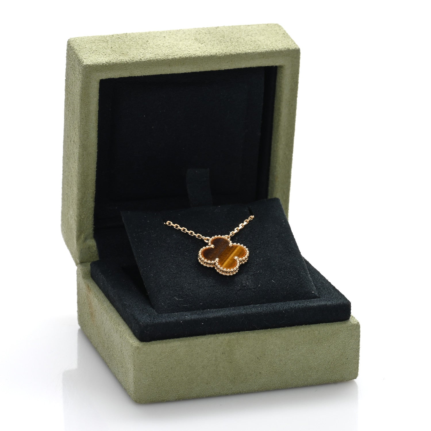 Van Cleef & Arpels 18K Yellow Gold Tiger Eye Vintage Alhambra Pendant Necklace 5 of 5