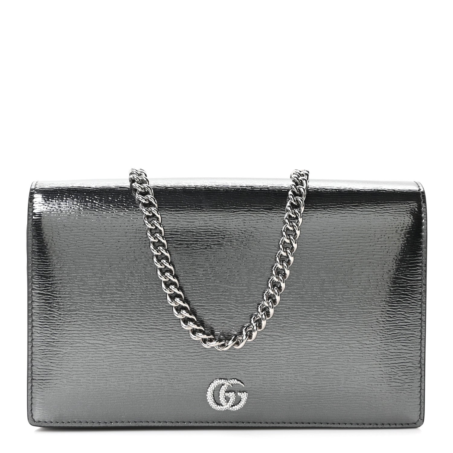 Gucci Textured Patent Bi-color GG Marmont Wallet on Chain  Silver Blue 1 of 9