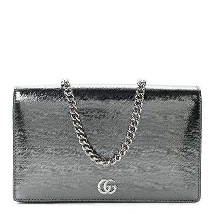 Gucci Textured Patent Bi-color GG Marmont Wallet on Chain  Silver Blue 1 of 9