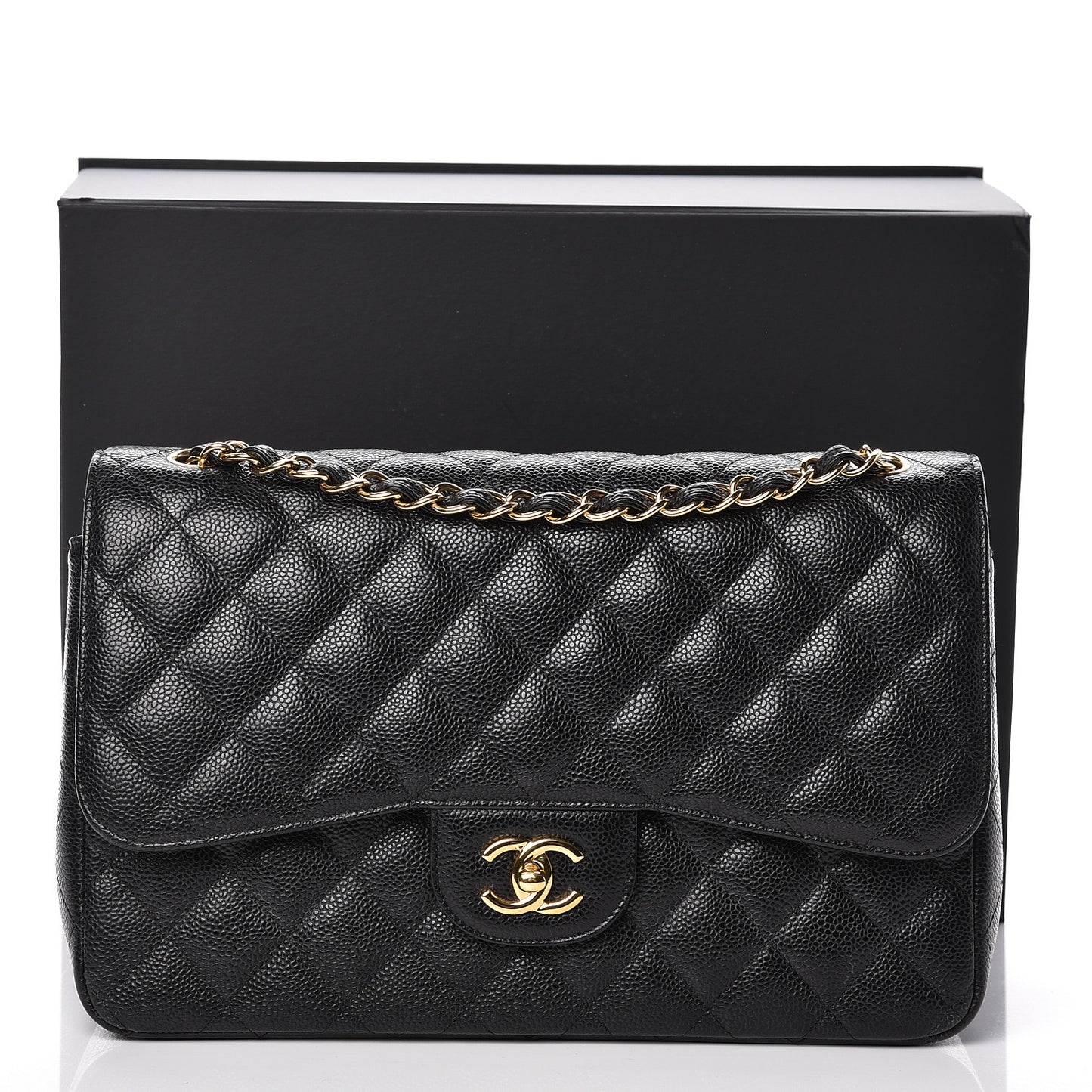 Caviar Quilted Jumbo Double Flap Black