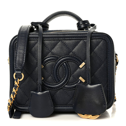 Chanel Caviar Quilted Small CC Filigree Vanity Case Navy 1 of 10