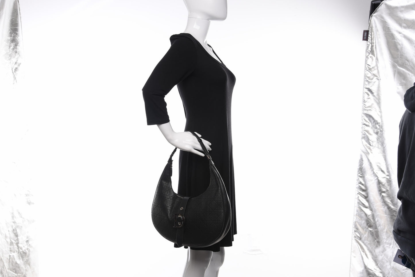 Grained Calfskin Cannage Hobo Black