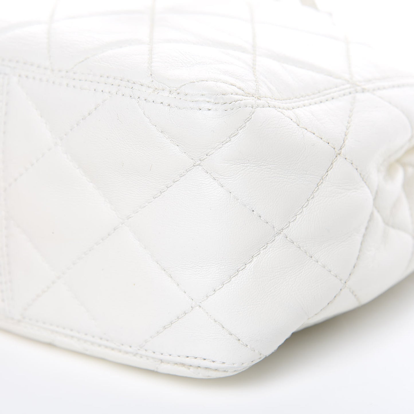 Calfskin Quilted Drawstring Bag White