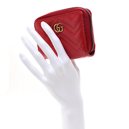 Gucci Calfskin Matelasse GG Marmont Zip Around Card Case Hibiscus Red 2 of 8