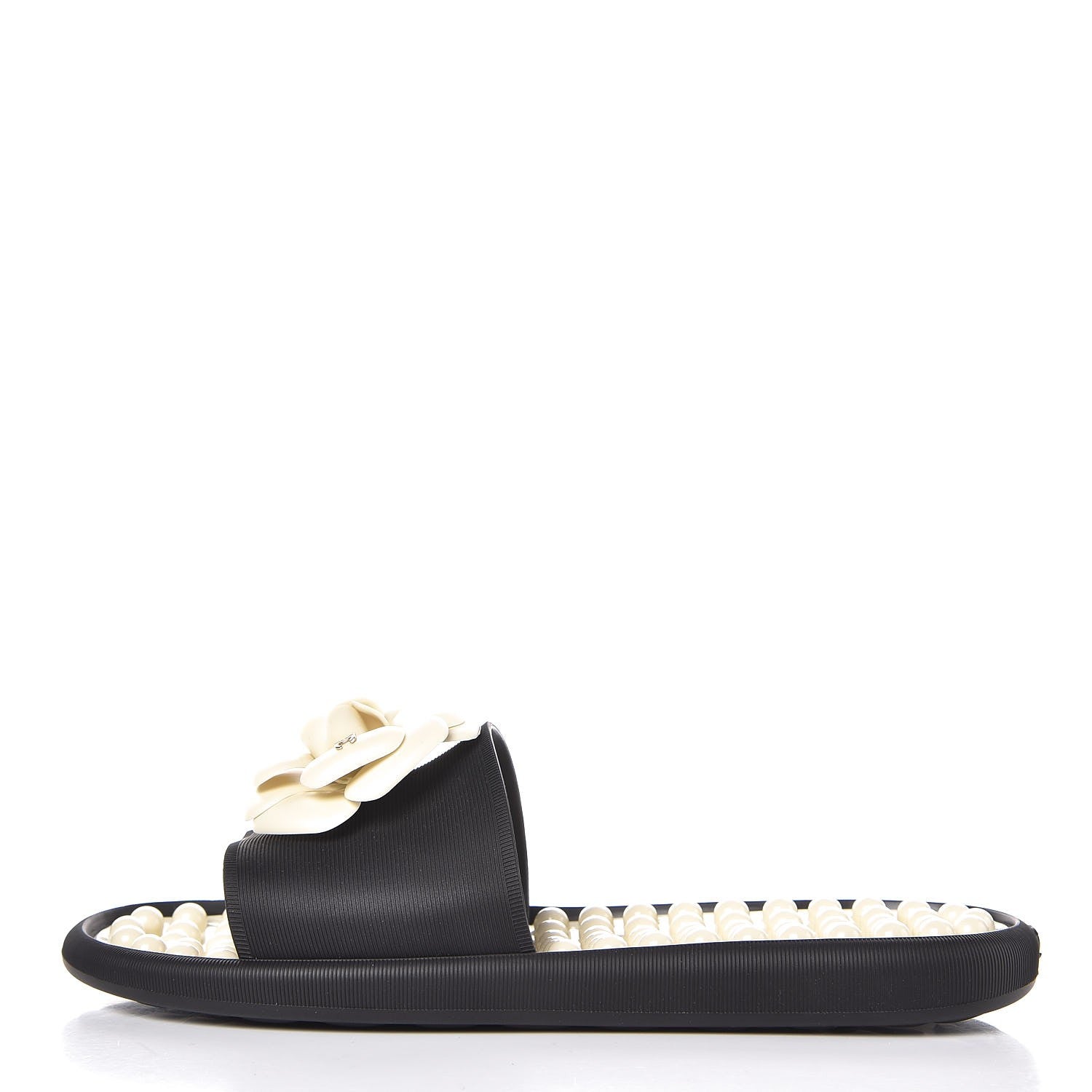 Chanel Thermoplastic PVC Camellia Mule Sandals 40 Black Ivory 1 of 8