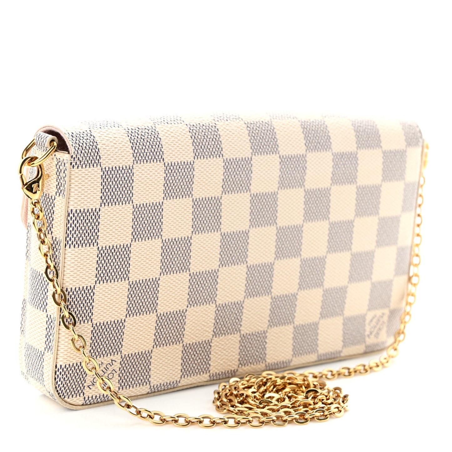 Damier Azur Pochette Felicie Chain Wallet Rose Ballerine