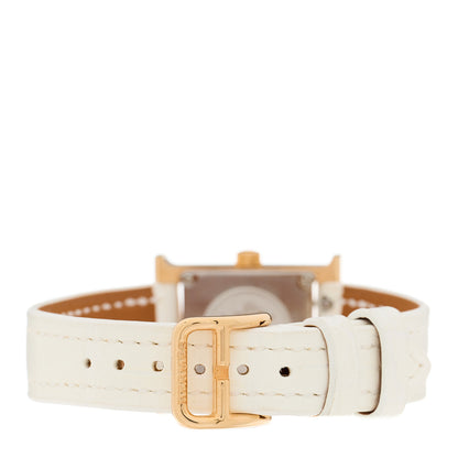 Hermes Stainless Steel Alligator Diamond Mother of Pearl 17.2mm Heure H Hour Quartz Watch Blanc 3 of 5