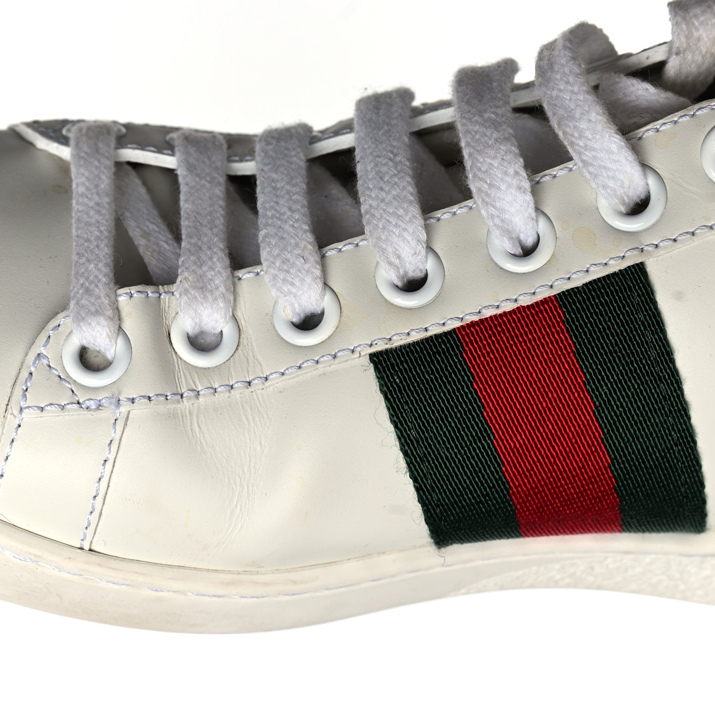 Calfskin Ayers Bee Embroidered Womens Ace Sneakers 35 White Green