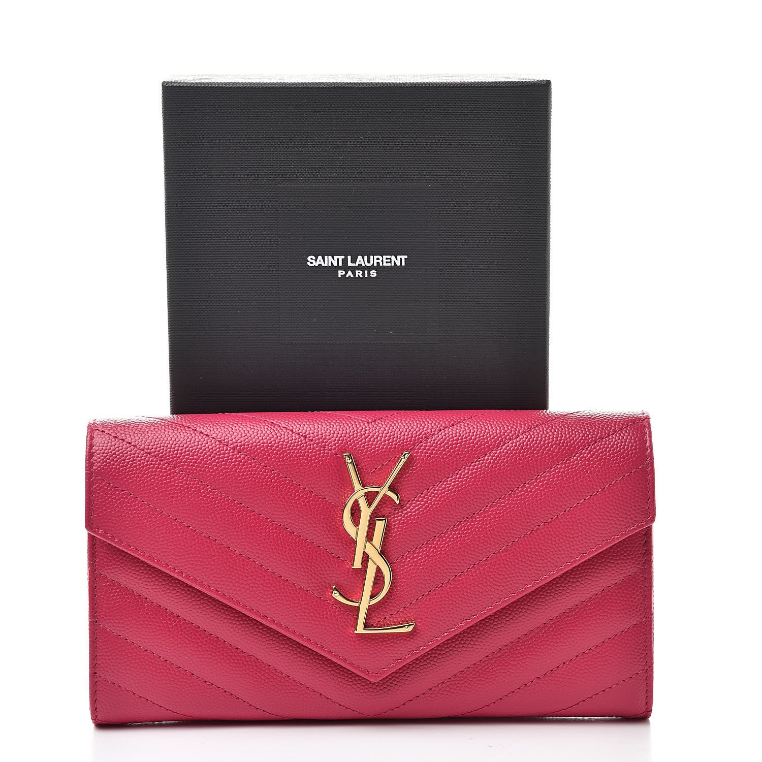 Saint Laurent Grain De Poudre Matelasse Chevron Monogram Flap Wallet Bubblegum 9 of 9