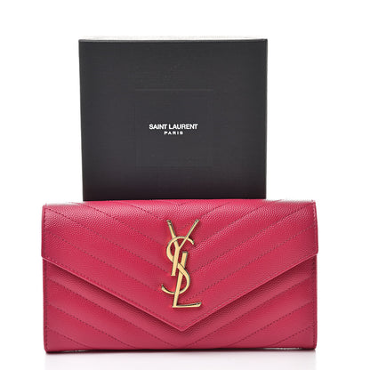Saint Laurent Grain De Poudre Matelasse Chevron Monogram Flap Wallet Bubblegum 9 of 9