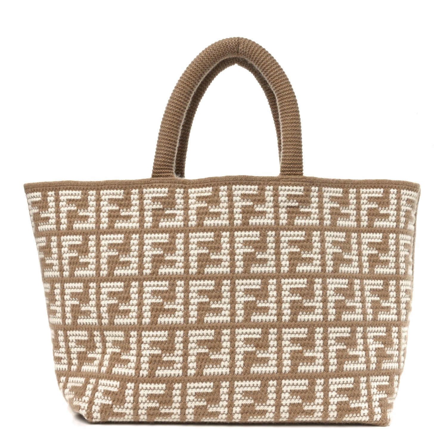 Fendi Cashmere Knit FF Large Shopper Tote Cammello 2 of 19