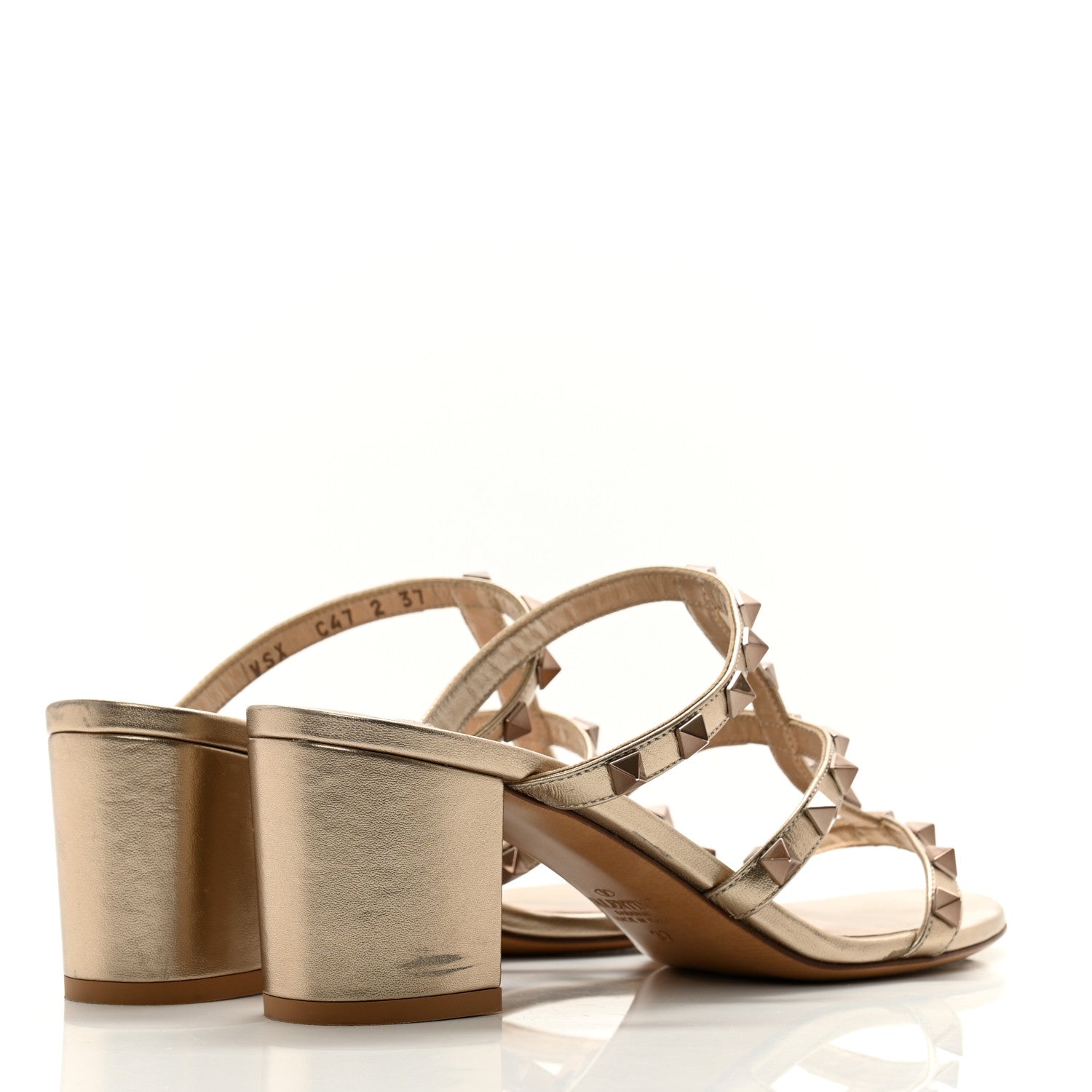 Valentino Garavani Metallic Calfskin Rockstud 60mm Caged Slide Sandals 37 Skin 4 of 12