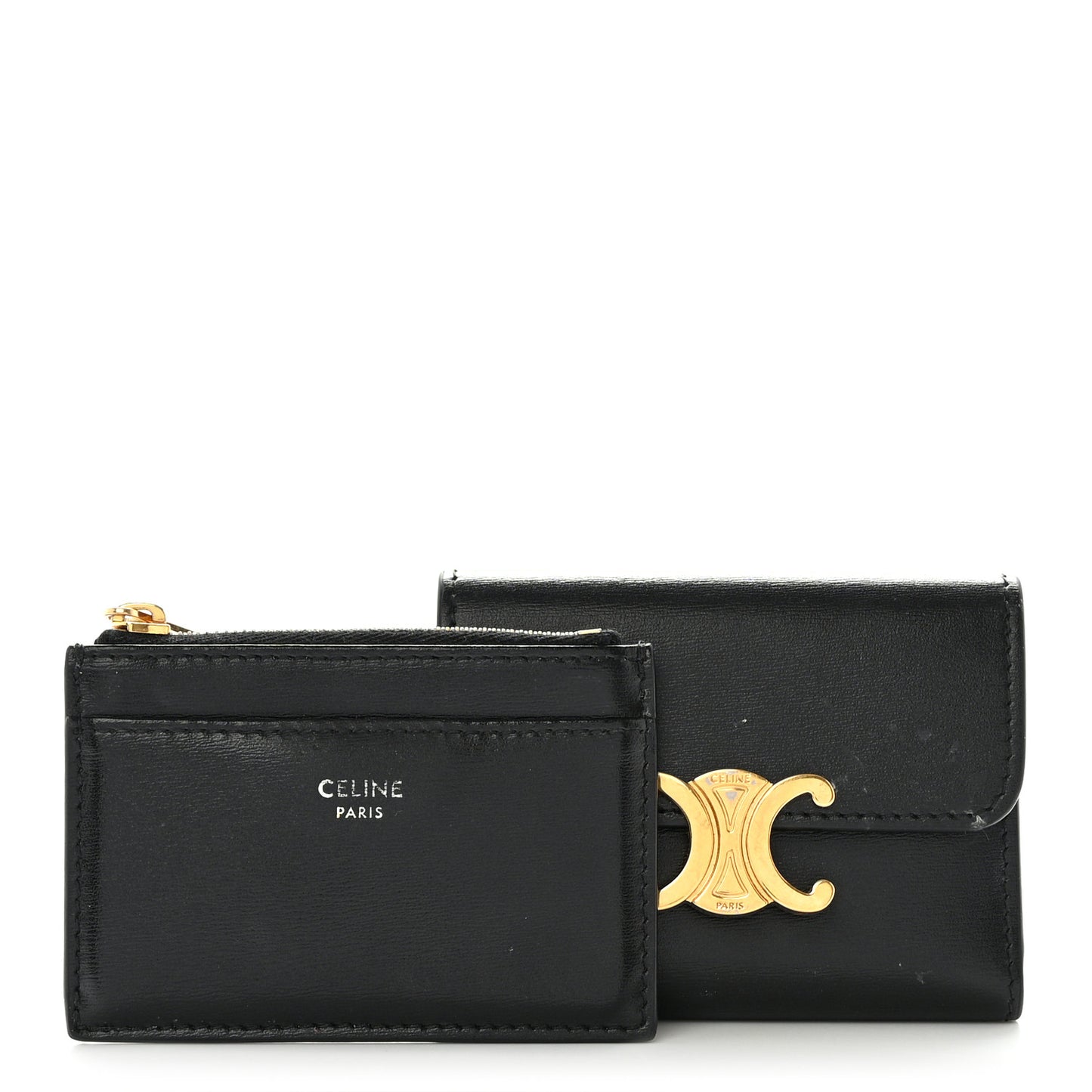 Calfskin Compact Triomphe Wallet With Coin Purse Black