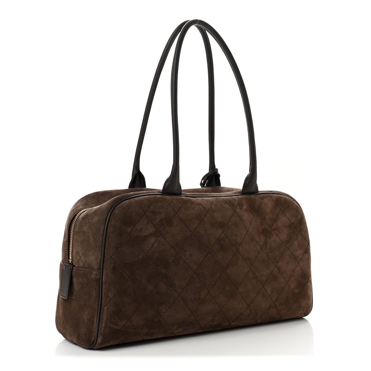 Suede Calfskin Large Perfect Bowling Bag Dark Brown