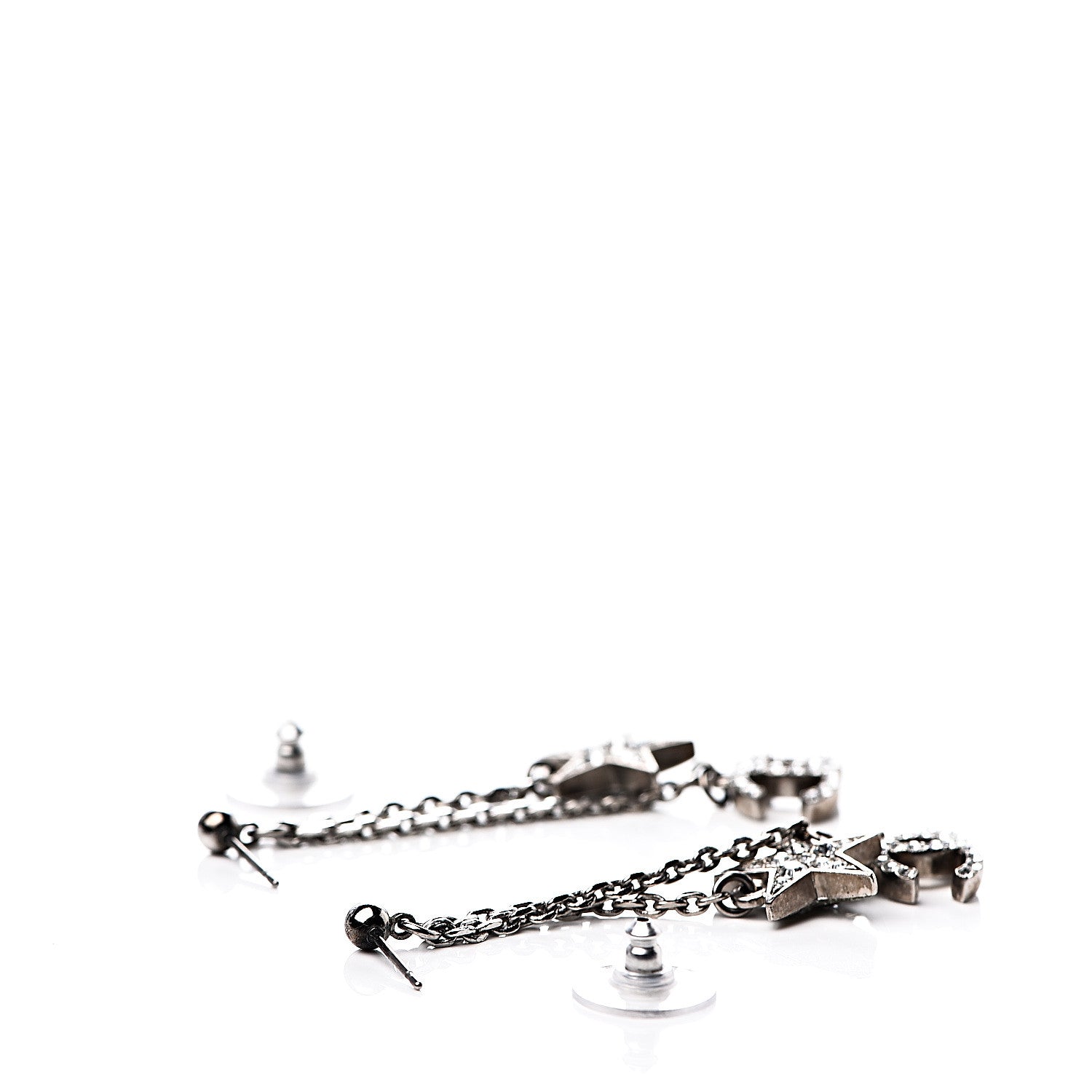 Chanel Crystal CC Star Dangle Earrings Silver 4 of 4