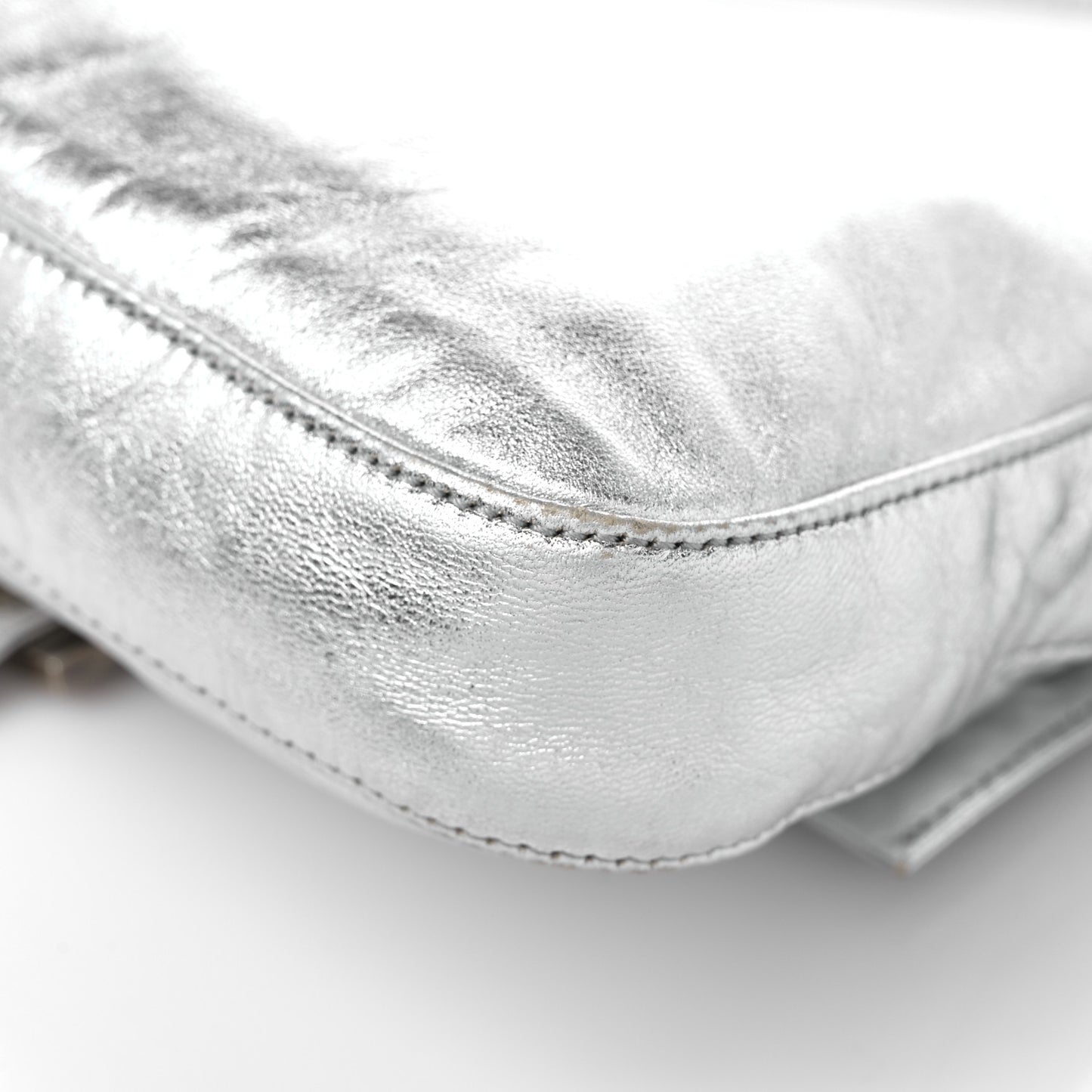 Metallic Calfskin Baguette Silver